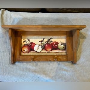 Wooden Hanging Shelf with 2 Hooks. Apple Home Decor